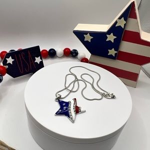 Stainless Steel Chain & Patriotic Star‎ Pendant W/ Crystals NEW